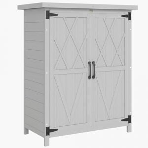 Outsunny Abri de jardin armoire de jardin - 3 &eacute;tag&egrave;res 2 portes toit en t&ocirc;le galvanis&eacute; bois massif - 75 x 40 x 90 cm - gris