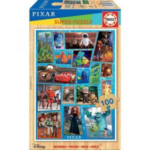 Educa Puzzle Enfant En Bois 100 Pieces Les Amis Disney : Poisson Nemo - Cars Flash Mcqueen Et Martin - Toy Story - Rat Ratatouille