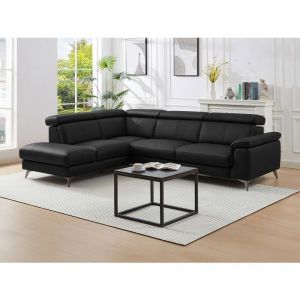 Canap&eacute; d'angle gauche en cuir noir MARAMBA