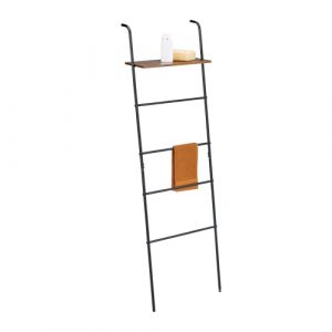 Relaxdays Échelle Porte-Serviettes, 4 Barres, Design Industriel, H x L x P : 150 x 45,5 x 20 cm, Noir et Marron