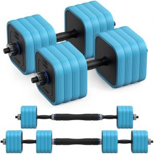 Merach - Haltères réglables 40 kg 4 en 1, Tige ergonomique, sécurité renforcée, silencieux, parfait pour entraînement intensif