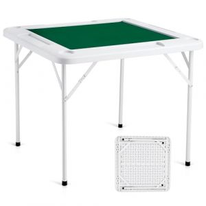 VEVOR Table de Mahjong Pliable pour 4 Joueurs, Table de Jeu de Cartes, avec Plateau Vert R&eacute;sistant &agrave; l'usure, Table de Dominos avec 4 Porte-Gobelets 4 Plateaux &agrave; Jetons, pour Puzzles Poker, 90x90 cm