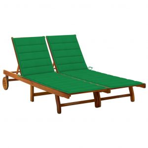 VidaXL Chaise longue de jardin 2 places avec coussins Acacia solide Vert