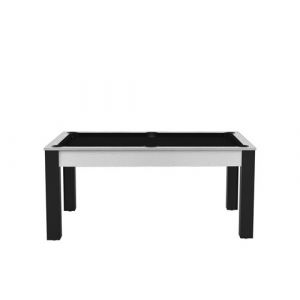 Billard Floride convertible en table à manger 6 personnes blanc boisé tapis noir