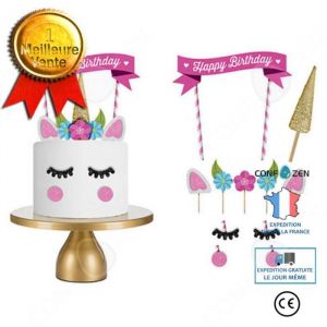 Confo Décoration Gâteau Licorne Anniversaire Fille Arc-En-Ciel Fait À La Main Accessoire Réutilisable Ballon Fête Bannière Happy Bi