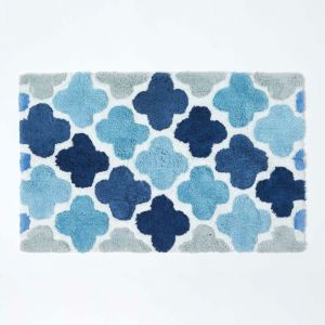Tapis de bain antidérapant en 100% coton dégradé bleu, 50 x 80 cm - Bleu - Homescapes