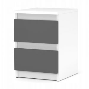 Table de chevet - Table de chevet avec 2 tiroirs - Blanc / Gris H40cm L30cm P30cm
