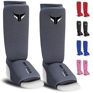 Mytra Fusion Protège Tibia + Pied Pour Enfants Kick Boxing Sports de Combats GRIS XXS