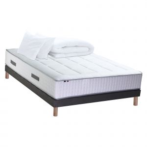 Ensemble matelas ressort 7 zones + sommier + oreiller + couette - fabrication francaise dimensions - 140 x 190 cm