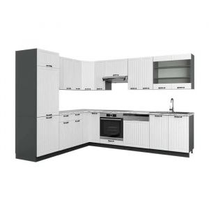 Cuisine En Angle Fame-Line, 227 X 287 Cm, Pt Marbre, Blanc Cottage/Anthracite, Vicco
