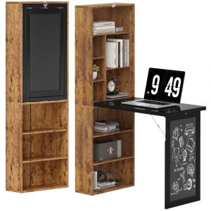 Homcom Bureau informatique pliable avec bibliothèque tableau noir MDF marron