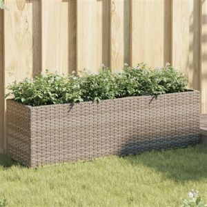 Image de VidaXL Jardini&egrave;re avec 3 pots gris 105x30x32 cm r&eacute;sine tress&eacute;e, jardini&egrave;re d'ext&eacute;rieur, bac &agrave; fleurs, bac &agrave; tomates, jardini&egrave;re de terrasse