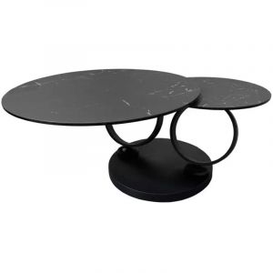 Meubletmoi - Table basse 2 plateaux ronds rotatifs céramique gris marbré - shiva