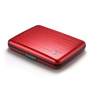 Image de ÖGON -DESIGNS- V2 Étui Portefeuille Intelligent en Aluminium avec Fermeture en métal Rouge Grande capacité, Rouge, Minimaliste