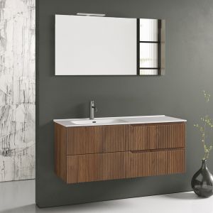 Ensemble suspendu simple vasque ZIP 120 cm - 2 tiroirs + miroir + applique LED - chêne foncé