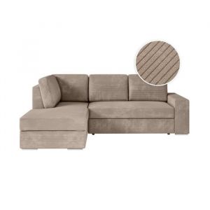 Loungitude ADEN - Canapé d'angle convertible avec coffre en velours côtelé - Angle gauche - Taupe