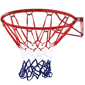 BAKAJI Panier Panier de Basket-Ball réglementaire Mural Panneau Anneau en métal avec Filet en Nylon diamètre 45 cm extérieur Jardin kit de Montage Inclus Jeu Sport