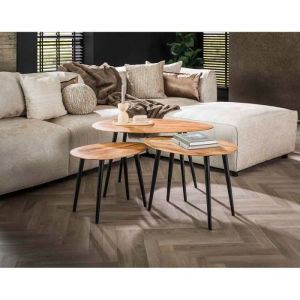 Kota - lot de trois tables basses - bois massif d'acacia - Bois