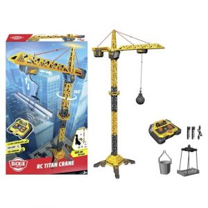 Dickie Toys Grue RC Titan (150 cm) - Grue jouet télécommandée avec rotation à 360° et accessoires interactifs, grue de jeu avec télécommande et lumière pour enfants à partir de 3 ans, piles incluses