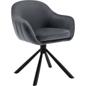 WOLTU 1x Chaise Salle à Manger Pivotante à 360°, Chaise de Cuisine Scandinave en Velours, Pieds en Métal, Gris Foncé W0ATT0172-1