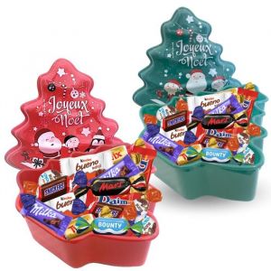 2 Boîtes Sapin Joyeux Noël garnies de 80 chocolats Kinder Daim Milka & Célébrations Idéal à partager en famille