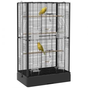 Pawhut Cage &agrave; Oiseaux - 61x36.5x98cm - Acier - noir