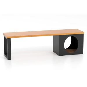 Banc En M&eacute;tal Ext&eacute;rieur 150 X 38 X 44 Cm Pour 3 Personnes Avec Maison Pour Chat Design Moderne En M&eacute;tal Gris Fonc&eacute; Helloshop26 20_0010580