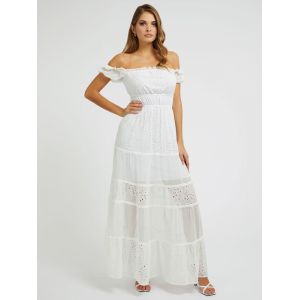 Guess Robe Longue Col Bardot - Blanc