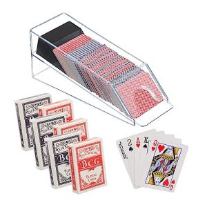 Relaxdays Distributeur de Cartes, avec 6 Jeux, Accessoire Blackjack, Plastique, HxLxP: 10x10x29 cm, Transparent - Noir