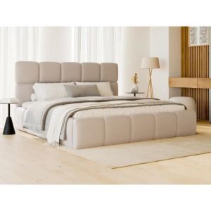 Pascal Morabito Lit coffre 140 x 190 cm - Tissu effet cuir - Beige - damado de