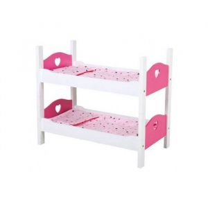 Lits superposes pour poupon 54x29x43cm love coeur rose et blanc - lit jumeaux en bois avec literie - accessoire poupee - fille