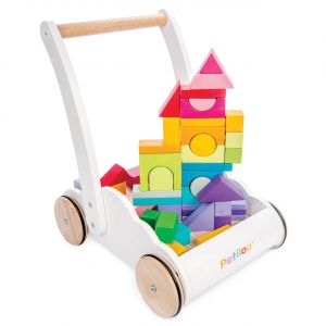 Le Toy Van Petit Jour Trotteur Nuage & Arc-en-Ciel, Chariot de Marche en Bois, 12m+, Rainbow, 45 Blocs, 37 x 29 x 44 cm