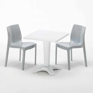 Image de Grand Soleil Table et 2 chaises colorées polypropylene extérieurs PATIO | Ice gris - Blanc