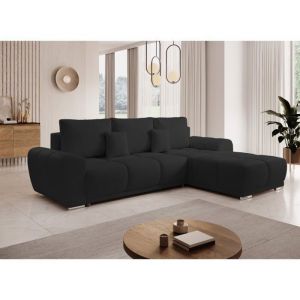 Meublesline Canapé d'angle convertible belugia l Noir en tissu anti tâche hydrophobe