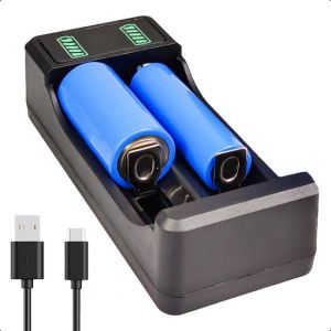 Tech Essentials 2-Slots 18650 Battery Charger USB-C - 10440/18650 - Li-ion - Flat Top - Support - Batterie - Lithium