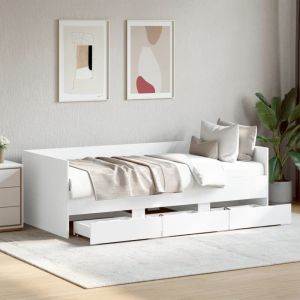 VidaXL Lit de Jour avec Tiroirs, Canapé-lit avec Rangement, Lit d'Invité, Meuble de Salon Chambre à Coucher, Moderne, Blanc 90x190 cm Bois d'Ingénierie