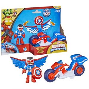 Hasbro Marvel Iron Man et Ses Amis Extraordinaires, Figurine Captain America : Sam Wilson de 7,5 cm et v&eacute;hicule Super Moto, Jouets de Super-h&eacute;ros, d&egrave;s 3 Ans