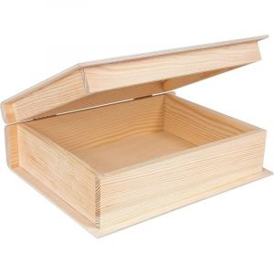 Creative Deco Boite de Rangement Boîte de Livre en Bois 24 x 19 x 7,5cm Decoration de Bibliotheque Non-Peint Coffre Caisse Coffret Souvenirs