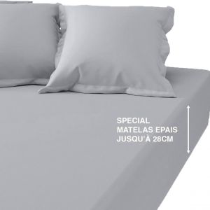 Drap Housse Grand Bonnet Percale De Coton TERTIO - Gris Perle