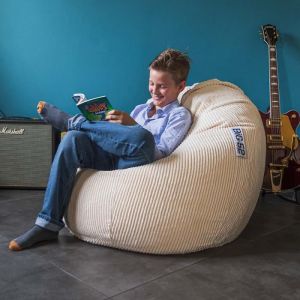 Livedeco - Pouf Poire Déhoussable avec Billes, Velours Côtelé Beige, Intérieur pour Salon, Chambre - BiG52