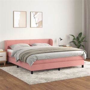 VidaXL Sommier &agrave; Lattes de Lit avec Matelas, Lit Rembourr&eacute;, Lit Double, Lit Adulte de Chambre &agrave; Coucher Int&eacute;rieur, Moderne, Rose 160x200 cm Velours