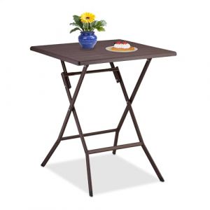 Relaxdays Table de Jardin Pliante, HxLxP : env. 73x62x62 cm, pour Balcon, terrasse, Camping, carrée, Marron