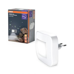 Osram Lunetta veilleuse avec prise et fonction d'inclinaison, capteur jour/nuit intégré et autocollants lumineux en plastique (PC) blanc, protection IP20, pour chambre d'enfant