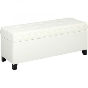 Homcom Banc de rangement - 112L - si&egrave;ge capitonn&eacute; - tissu de lin - 120 x 40 x 48 cm - cr&egrave;me