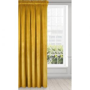 Eurofirany Rideau en Velours avec Ruban Fronceur - 1 Panneau, Traitement de Fenêtre Occultant, Rideaux pour Chambre, Cuisine, Salon, Super Doux, 140x270 cm, Jaune