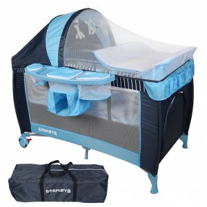Lit de voyage 3 en 1 avec matelas &agrave; langer &ndash; Lit de voyage, parc et lit d'appoint, bleu