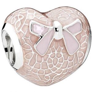 Pandora Charm Amour 792044ENMX - Charm Cur en Dentelle et Nud Roses