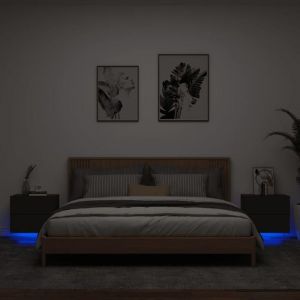 VidaXL Tables de chevet murales avec lumi&egrave;res LED 2 pcs noir 836815