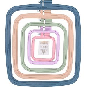 LAMXD Lot de 5 cerceaux &agrave; broder rectangulaires carr&eacute;s pour point de croix, outil de couture pour loisirs cr&eacute;atifs, couture pratique (multicolore), avec aiguilles &agrave; broder &agrave; &oelig;il dor&eacute;
