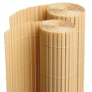 Lot de 2 Canisses Brise vue en PVC tube Plat,Cl&ocirc;ture protection pour jardin terasse balcon coloris naturel Bambou - Hauteur 80 x Longueur 500 cm 1700g/m2